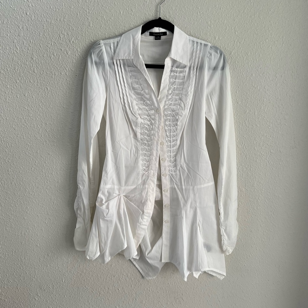White Button Down Long Sleeve Double Zero Size: S… - image 1